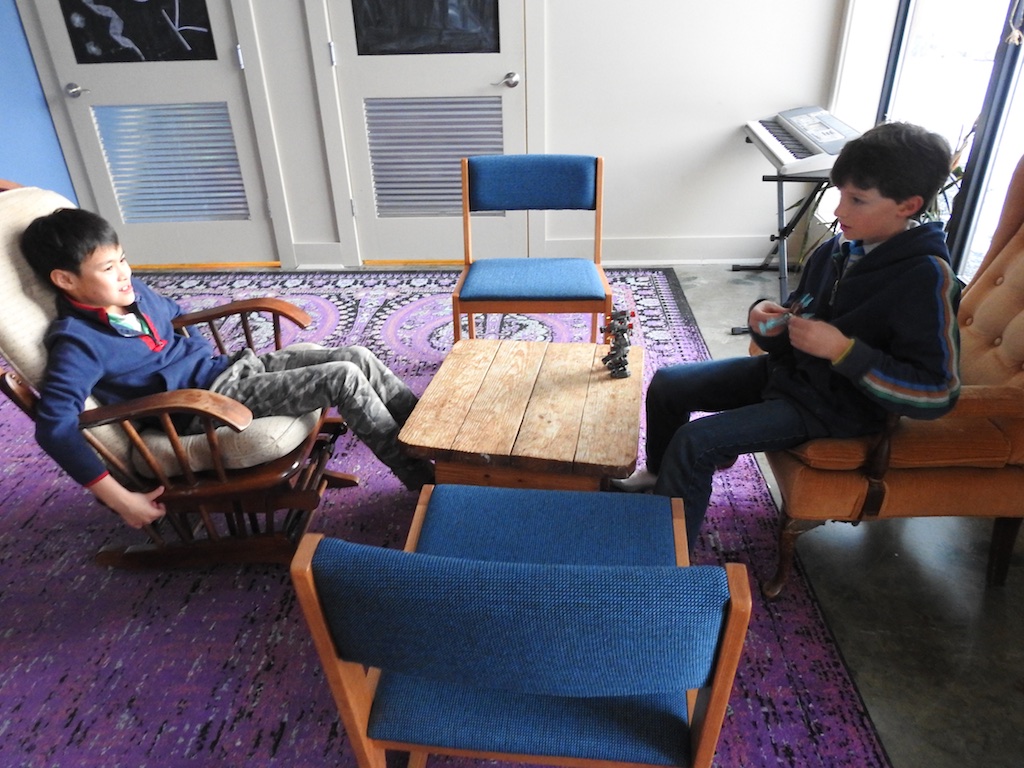 students talking in dorm